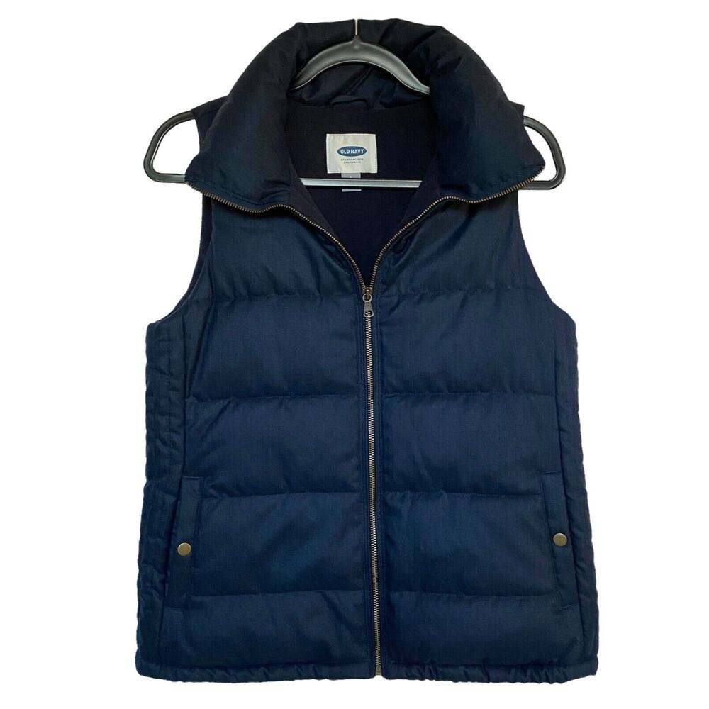 Old Navy Women's Blue Size Small Petite Puffer Vest Full Zip Button-Up Pockets